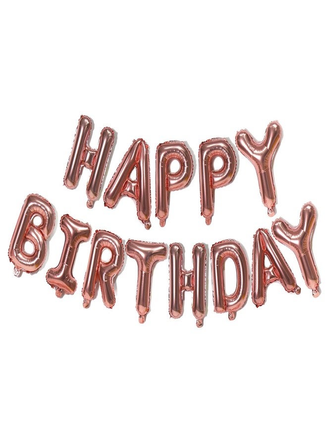 KALOR Rose Gold Happy Birthday Balloons Banner, 16 Inch Mylar Foil Letters Balloon Sign for Birthday Party Decorations Photo Booth Backdrop - Image 1